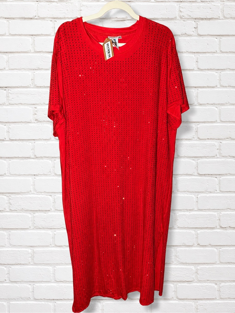 QUEEN OF SPARKLES Red Sequin Maxi Shift Dress